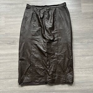 Vintage Dark Brown Leather Pencil Skirt